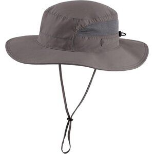 Unisex Dark Grey 100% Polyester Wide Brim Mesh Chin Strap Classic Camping Hat